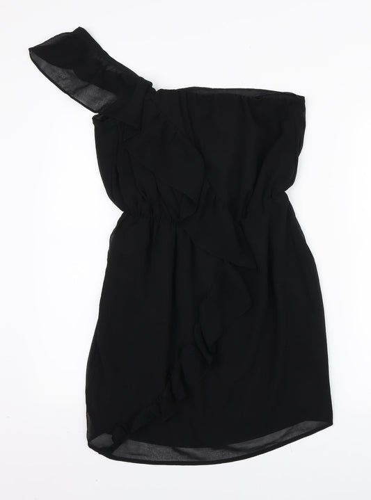 Lipsy Womens Black Polyester Mini Size 10 One Shoulder Pullover