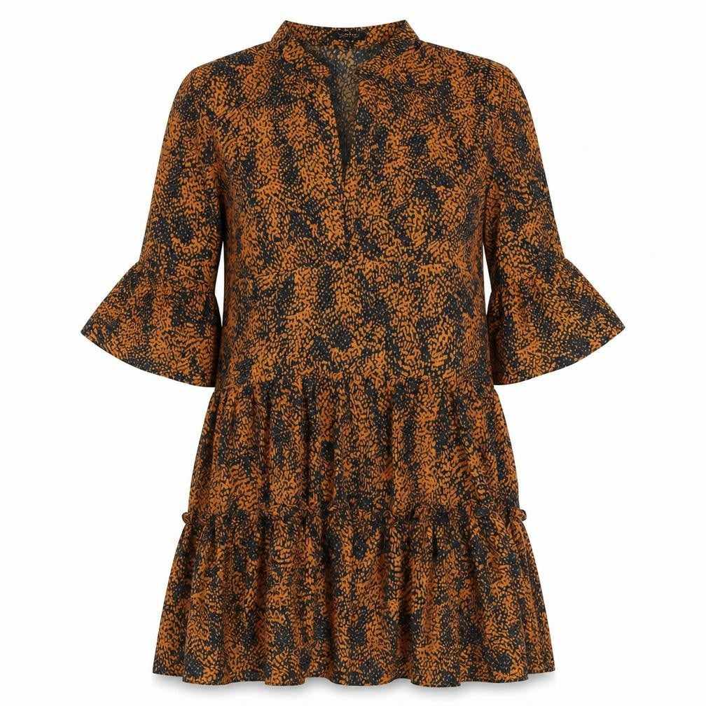 Boohoo Womens Black Geometric Polyester Shirt Dress Size S V-Neck Pullover