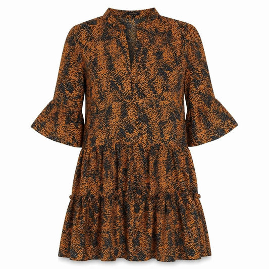 Boohoo Womens Black Geometric Polyester Shirt Dress Size S V-Neck Pullover