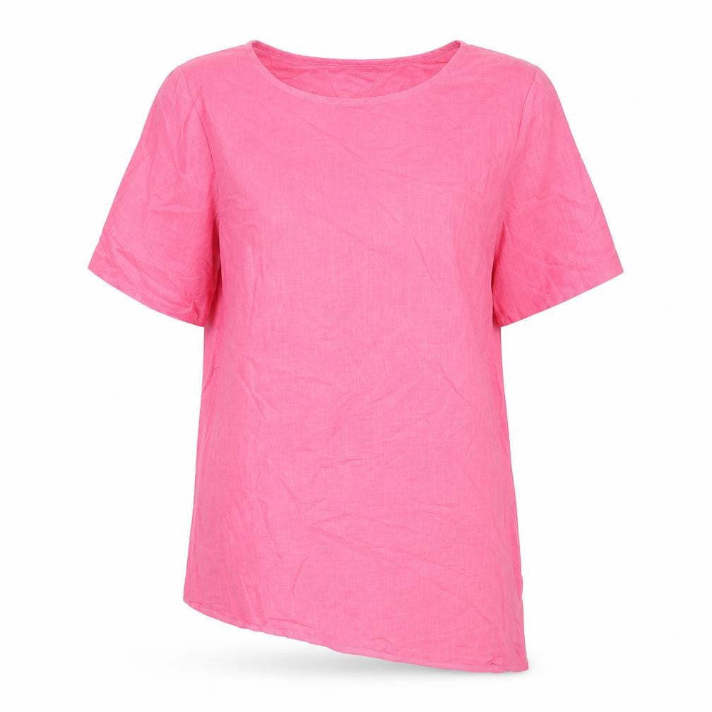 MissLook Womens Pink Polyester Basic T-Shirt Size L Round Neck - Asymmetric