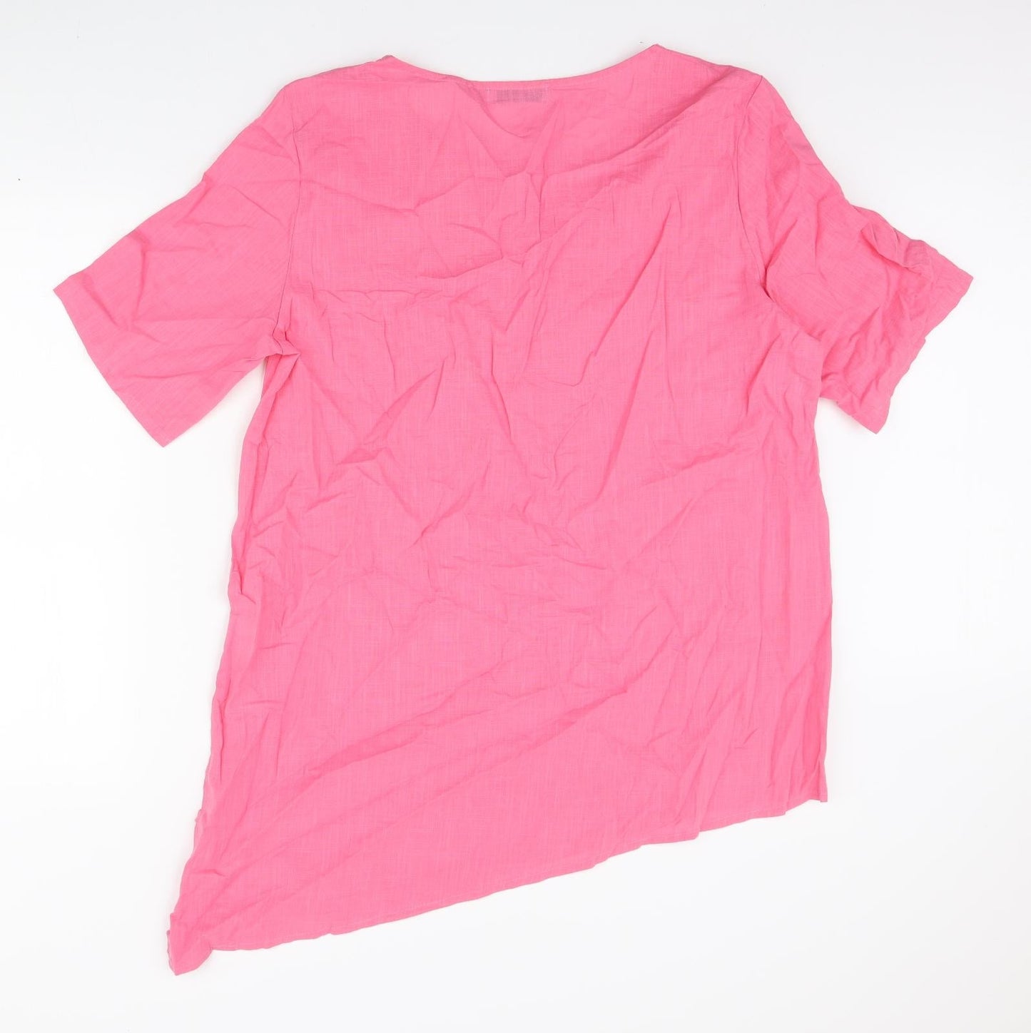 MissLook Womens Pink Polyester Basic T-Shirt Size L Round Neck - Asymmetric