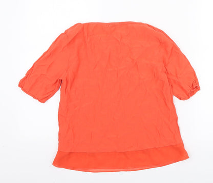 Marks & Spencer Womens Orange Polyester Basic T-Shirt Size 6 Round Neck