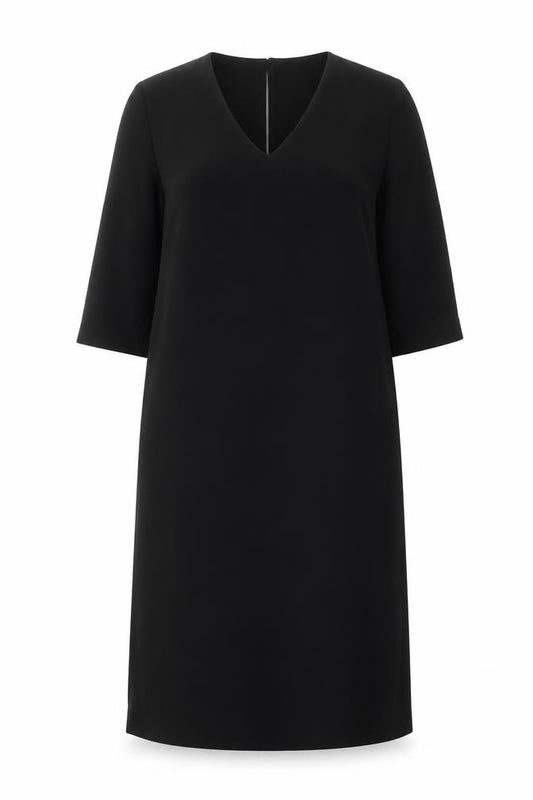 Marks and Spencer Womens Black Polyester A-Line Size 12 V-Neck Button