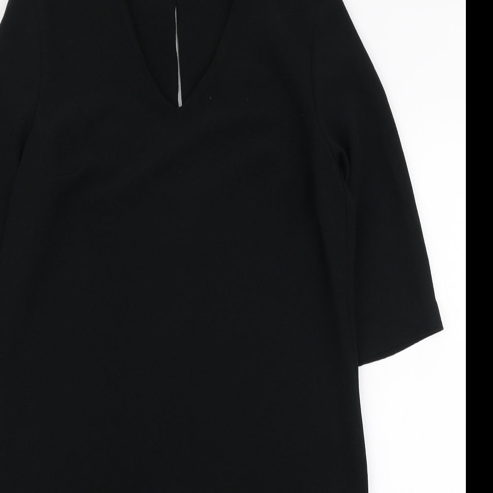 Marks and Spencer Womens Black Polyester A-Line Size 12 V-Neck Button