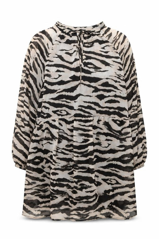 H&M Womens Ivory Animal Print Polyester Trapeze & Swing Size M Mock Neck Tie