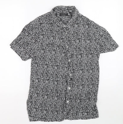 Brave Soul Womens Black Geometric Viscose Basic Button-Up Size L Collared