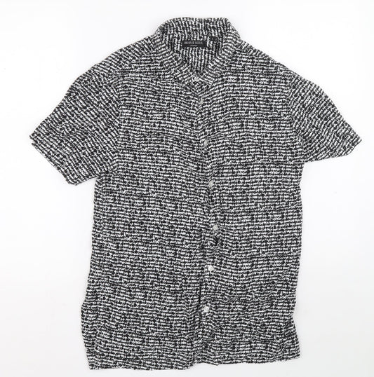 Brave Soul Womens Black Geometric Viscose Basic Button-Up Size L Collared