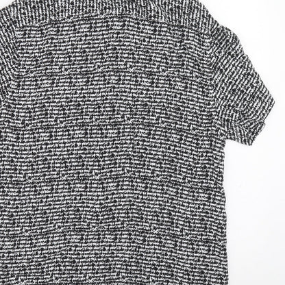 Brave Soul Womens Black Geometric Viscose Basic Button-Up Size L Collared