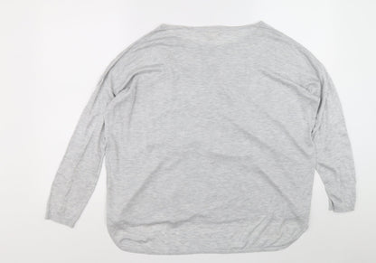 Basic Womens Grey Boat Neck Acrylic Pullover Jumper Size L