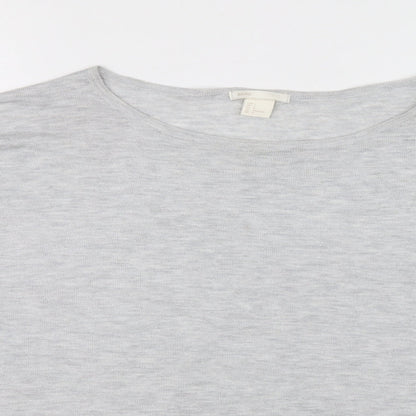 Basic Womens Grey Boat Neck Acrylic Pullover Jumper Size L