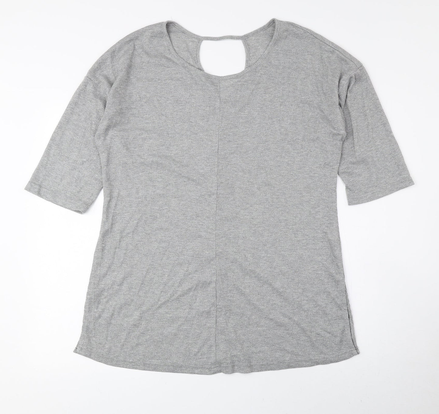 Preworn Womens Silver Polyester Basic T-Shirt Size 16 Round Neck