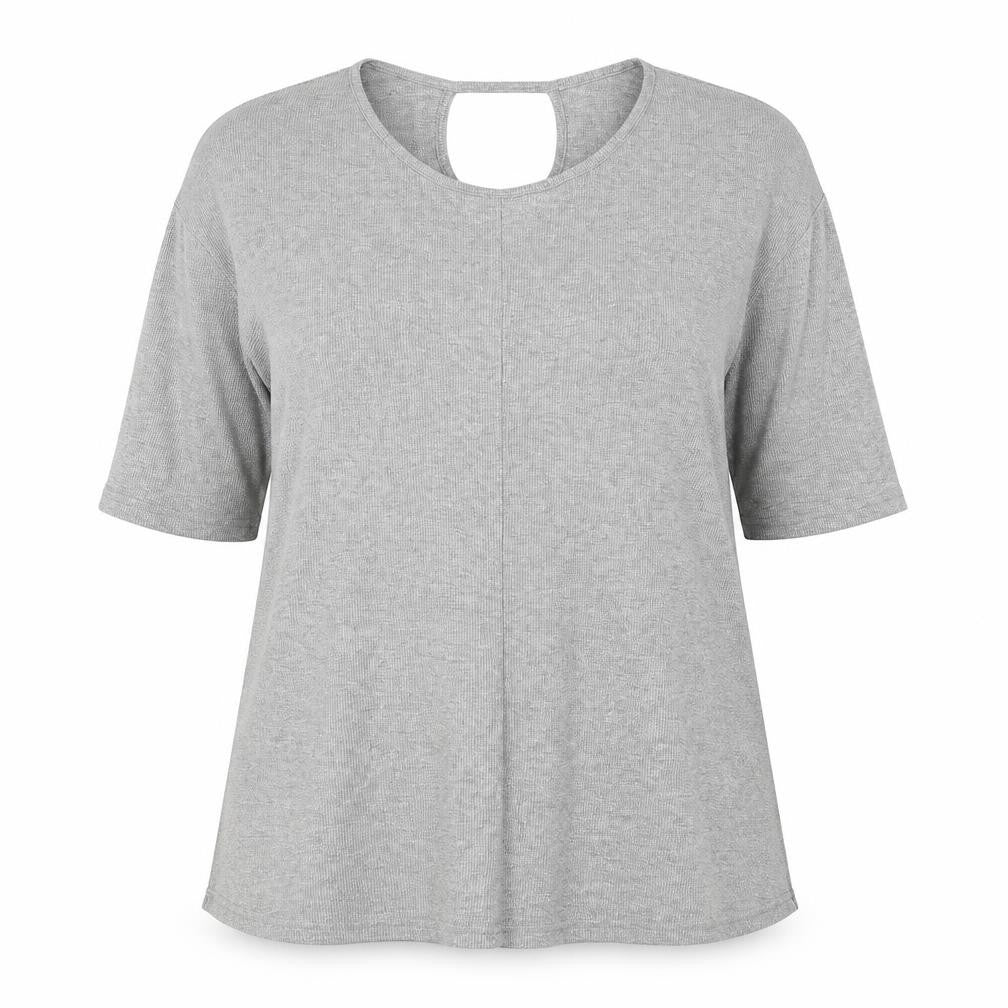 Preworn Womens Silver Polyester Basic T-Shirt Size 16 Round Neck