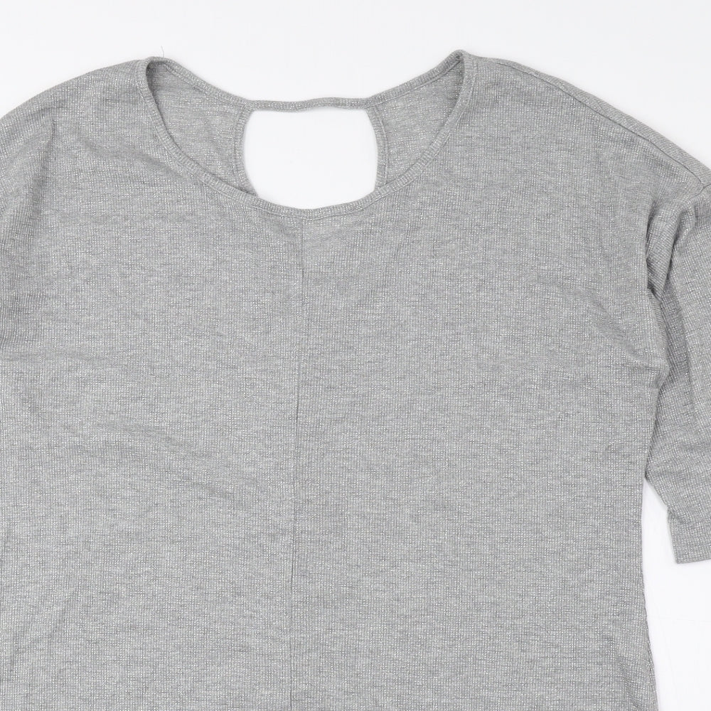 Preworn Womens Silver Polyester Basic T-Shirt Size 16 Round Neck