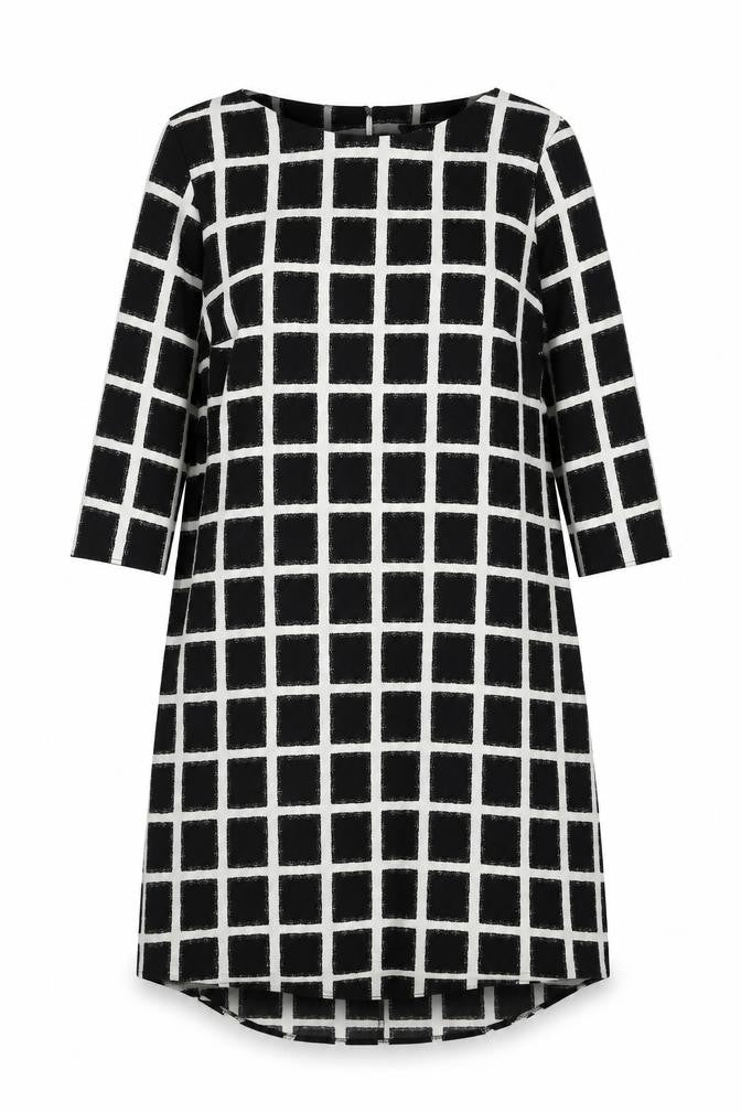 New Look Womens Black Check Polyester A-Line Size 8 Round Neck Button
