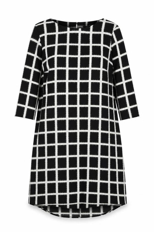 New Look Womens Black Check Polyester A-Line Size 8 Round Neck Button