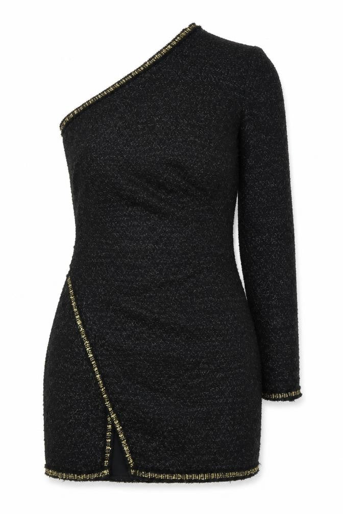 Zara Womens Black Acrylic Bodycon Size 4 One Shoulder Zip