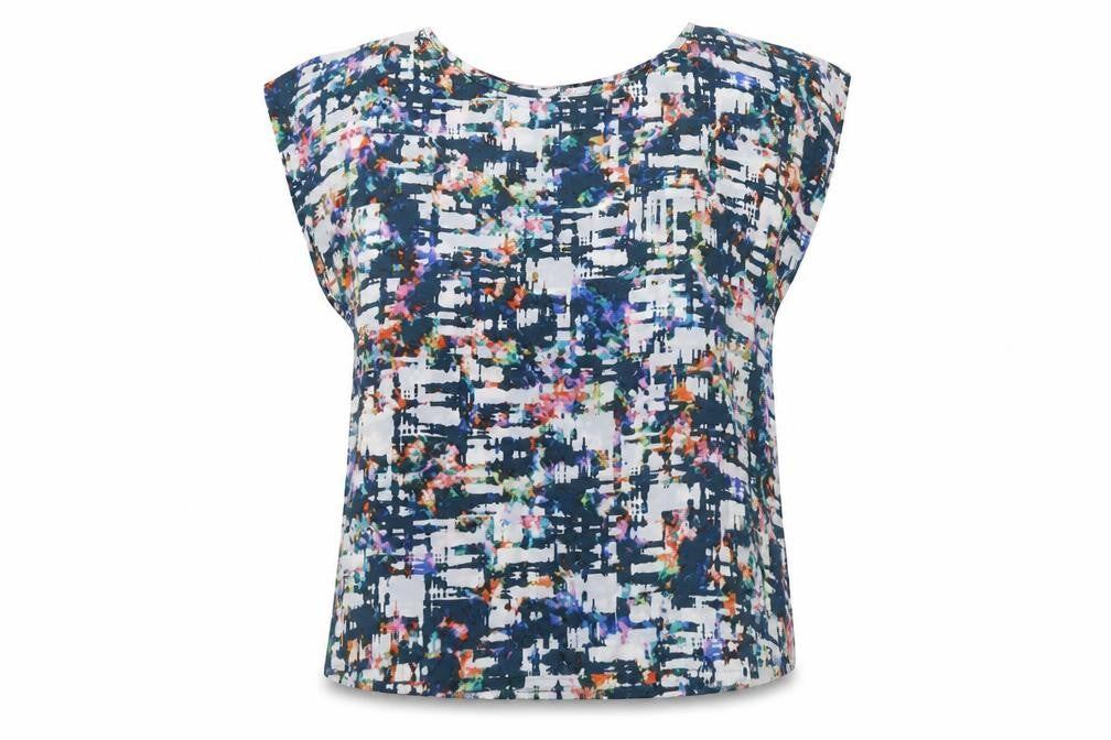 Warehouse Womens Multicoloured Geometric Polyester Basic Blouse Size 10 Round Neck