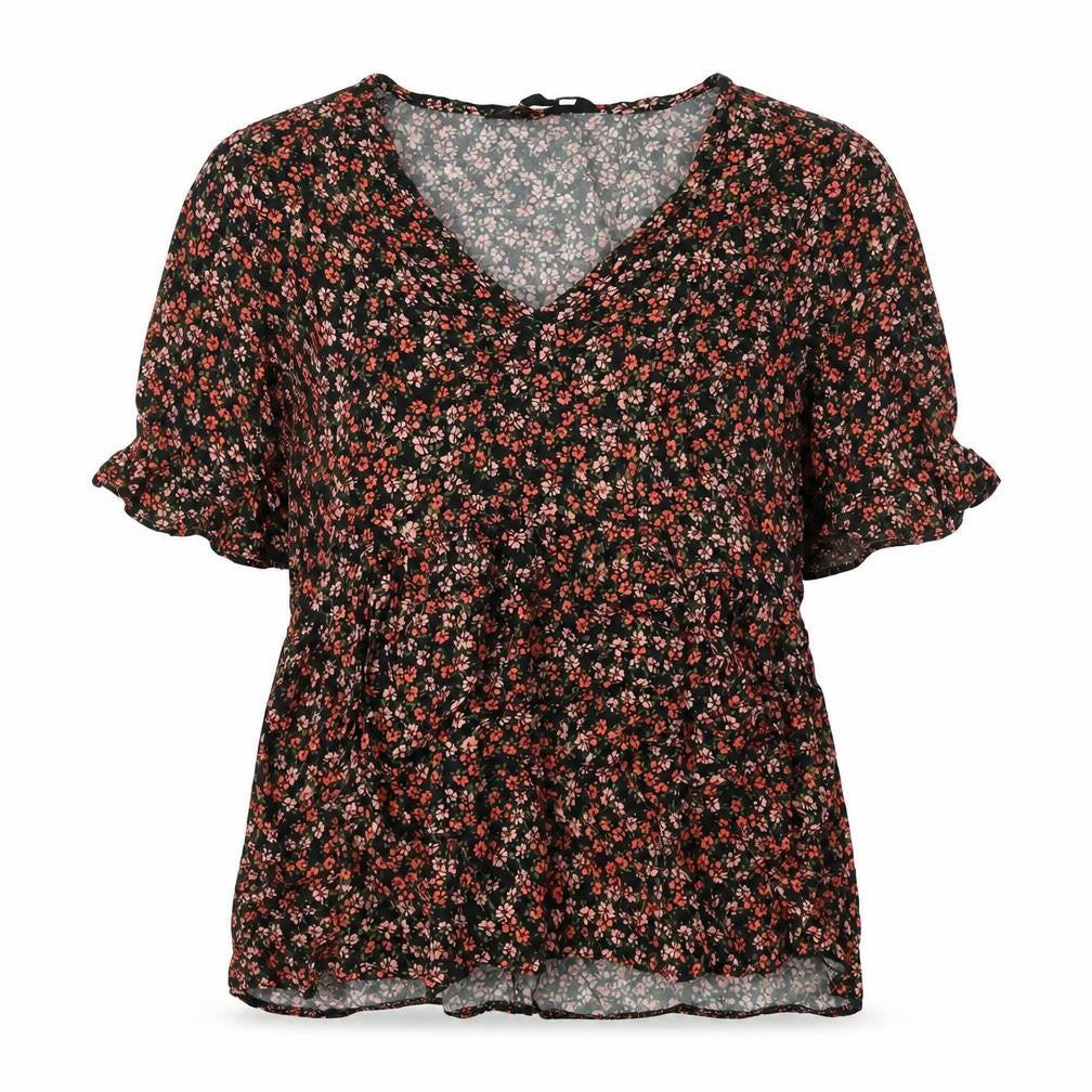 New Look Womens Multicoloured Floral Viscose Basic Blouse Size 10 V-Neck