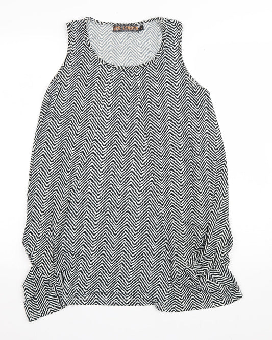 QED London Womens White Geometric Polyester Basic Tank Size S Scoop Neck