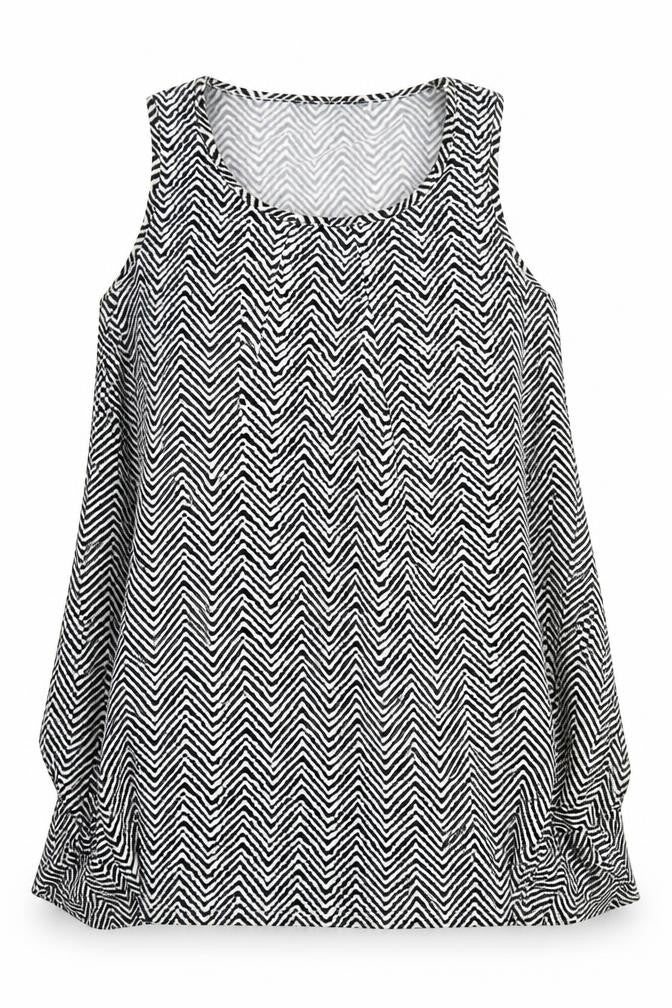 QED London Womens White Geometric Polyester Basic Tank Size S Scoop Neck