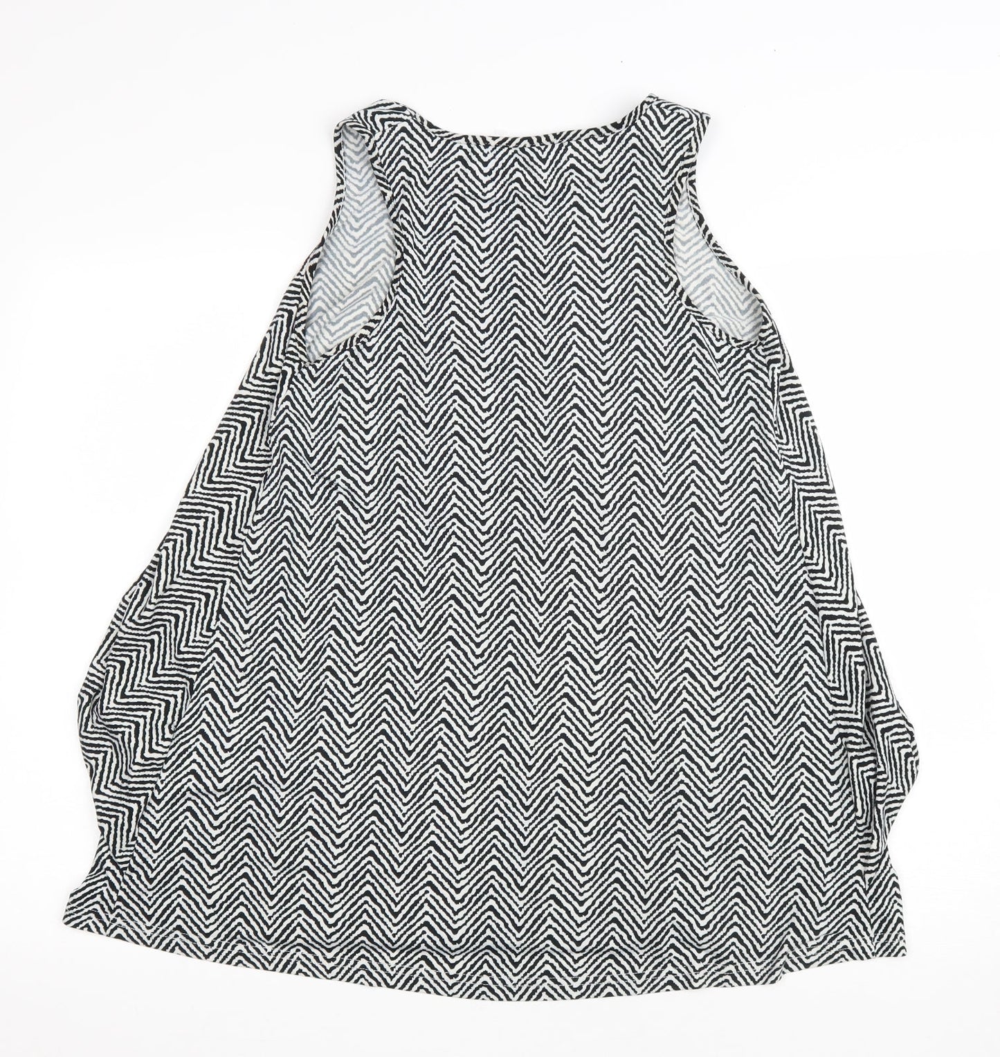 QED London Womens White Geometric Polyester Basic Tank Size S Scoop Neck