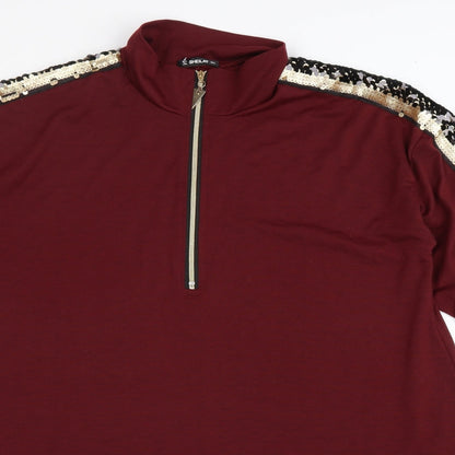 SHEILAY Womens Red Polyester A-Line Size XL High Neck Zip