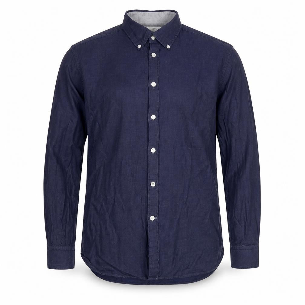 Thomas Mayes Mens Blue Polyester Button-Up Size M Collared Button