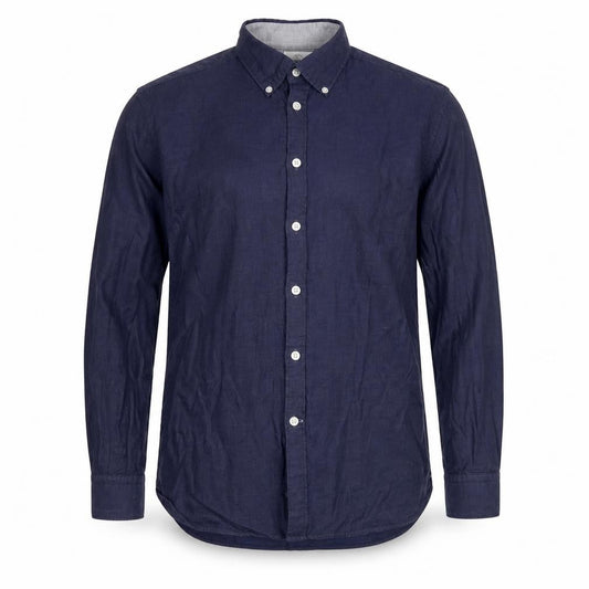 Thomas Mayes Mens Blue Polyester Button-Up Size M Collared Button