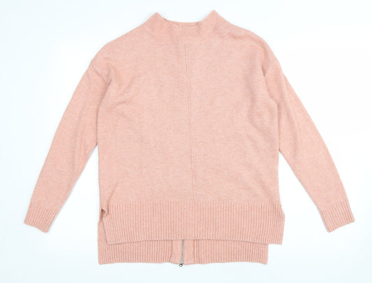 Debenhams Womens Pink Round Neck Acrylic Pullover Jumper Size 12 - Zipped Back