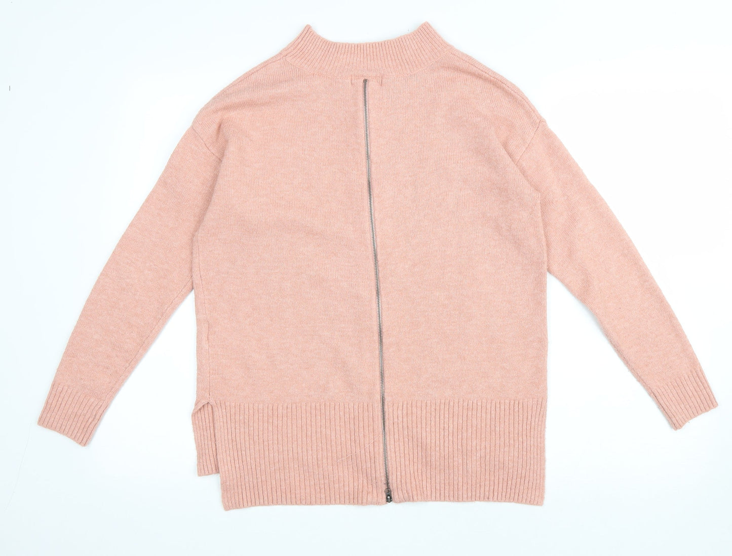 Debenhams Womens Pink Round Neck Acrylic Pullover Jumper Size 12 - Zipped Back