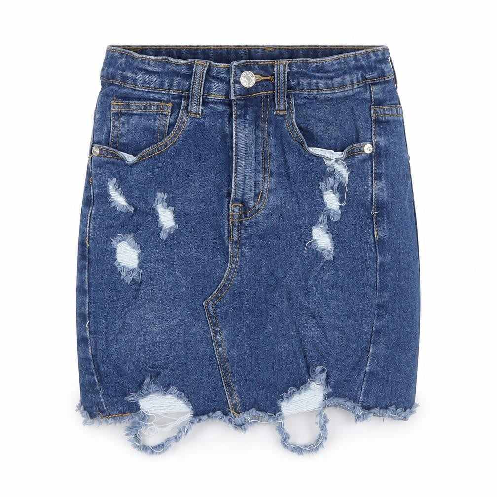 PRETTYLITTLETHING Womens Blue Polyester Mini Skirt Size 6 Zip - Distressed