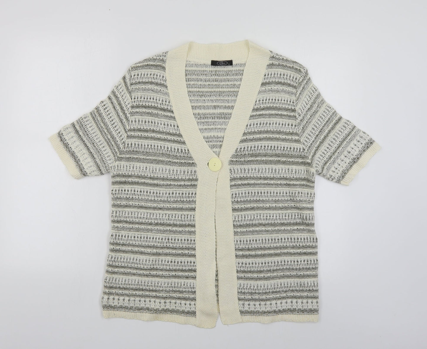 Bonmarché Womens Beige V-Neck Striped Acrylic Cardigan Jumper Size S