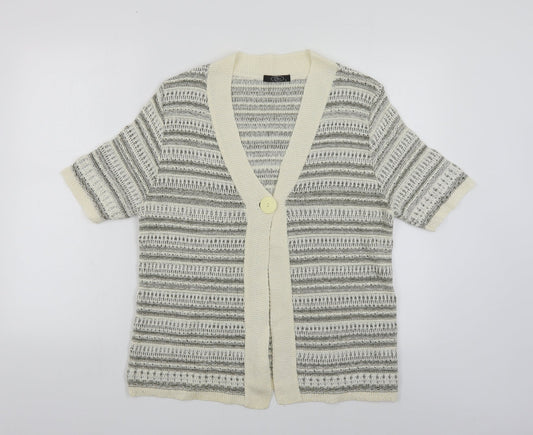 Bonmarché Womens Beige V-Neck Striped Acrylic Cardigan Jumper Size S