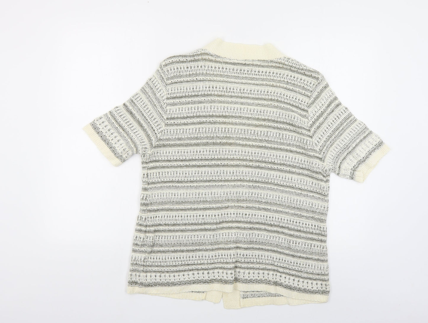 Bonmarché Womens Beige V-Neck Striped Acrylic Cardigan Jumper Size S