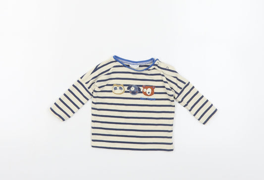 NEXT Baby Beige Striped Cotton Pullover Polo Size 3-6 Months Crew Neck Snap - Cute Animals