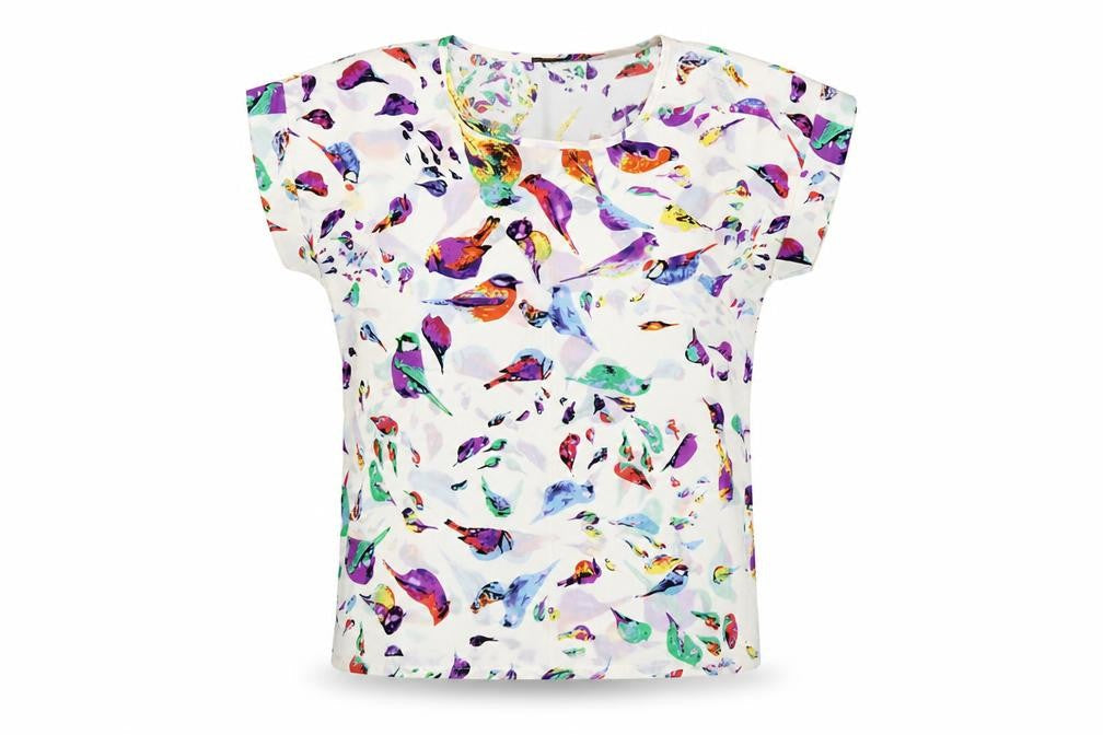 HXY Womens Multicoloured Geometric Polyester Basic Polo Size L Round Neck - Bird Print Box Tee