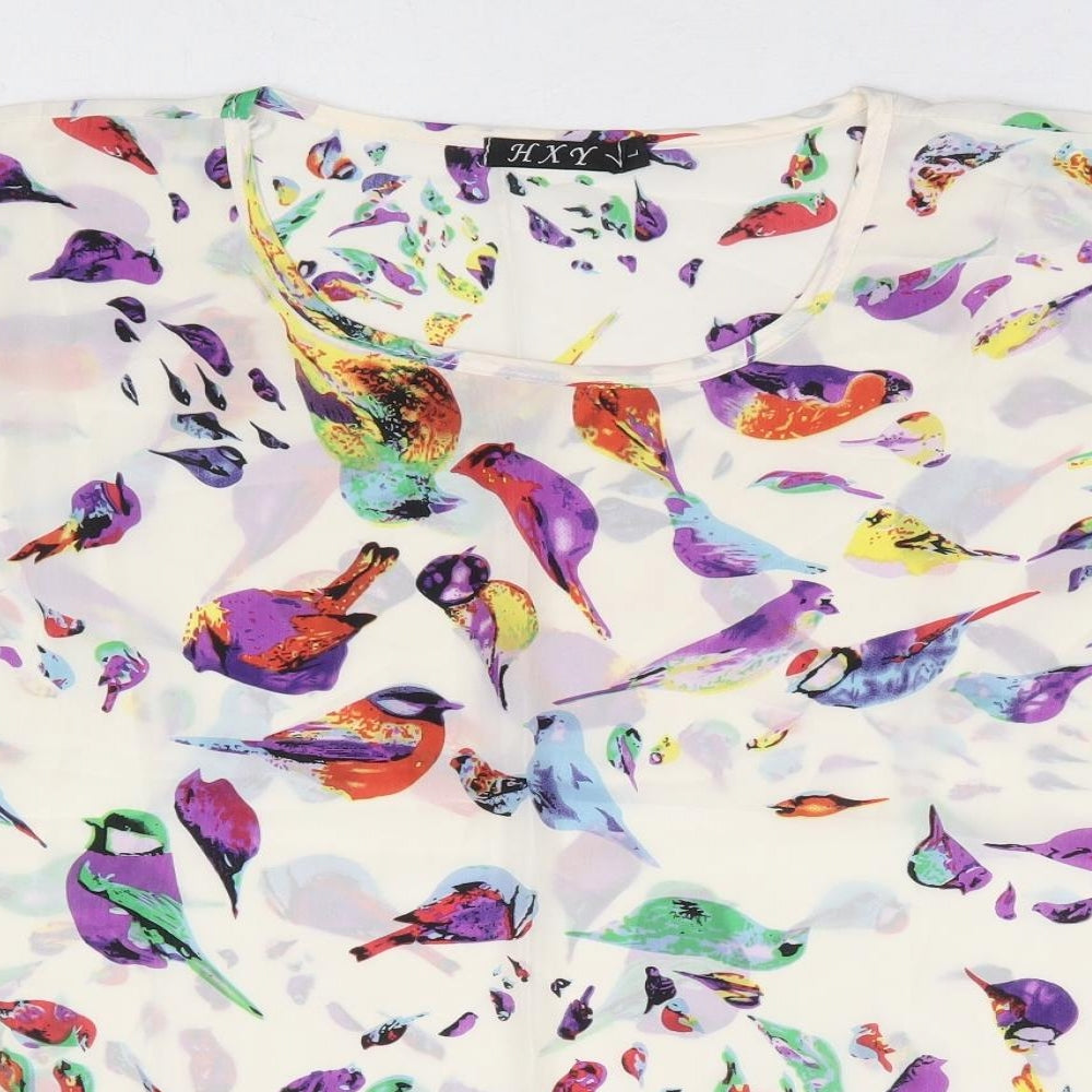 HXY Womens Multicoloured Geometric Polyester Basic Polo Size L Round Neck - Bird Print Box Tee