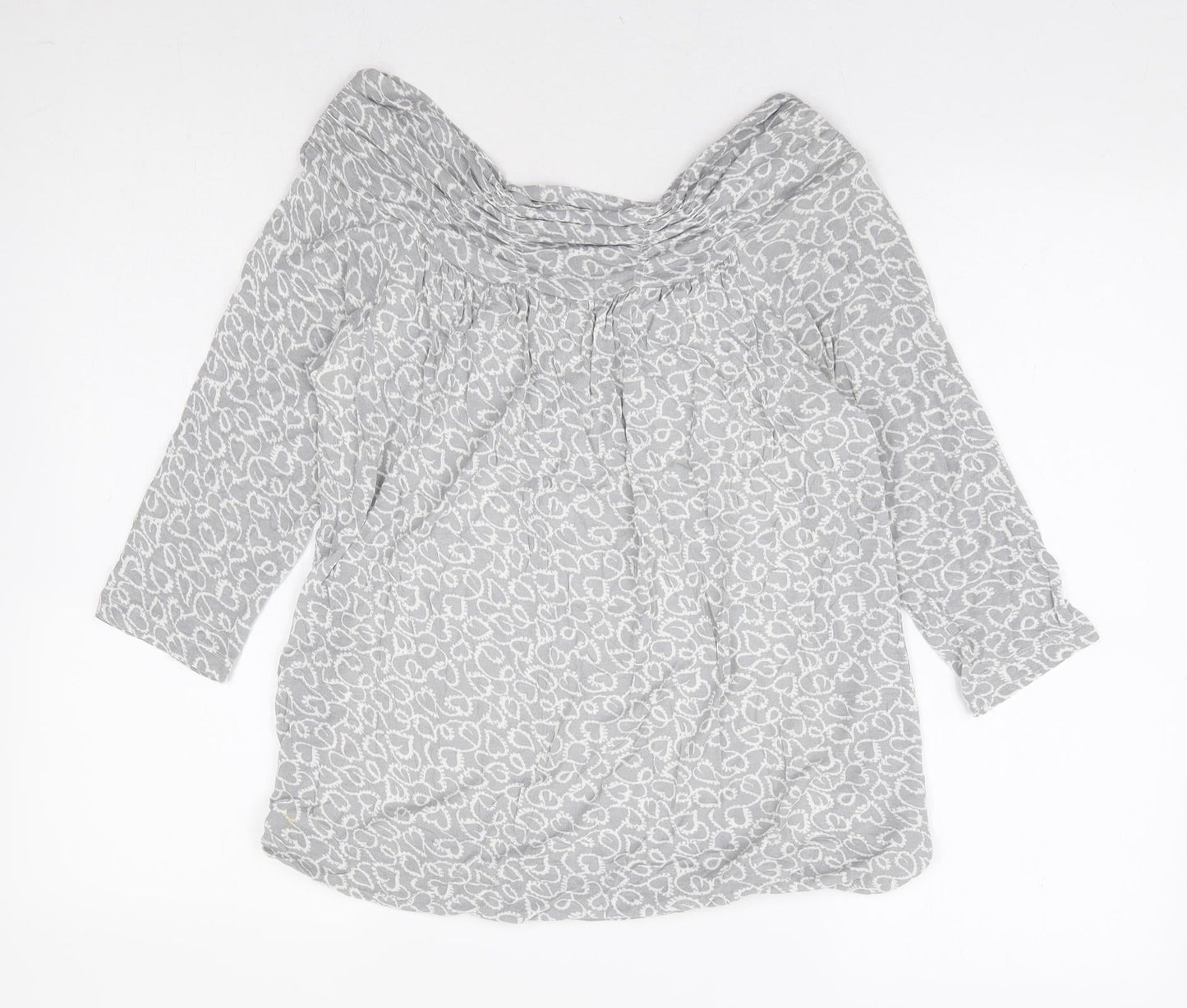 Phase Eight Womens Grey Geometric Viscose Basic Blouse Size 10 Boat Neck