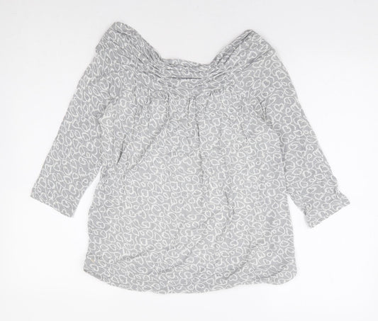 Phase Eight Womens Grey Geometric Viscose Basic Blouse Size 10 Boat Neck