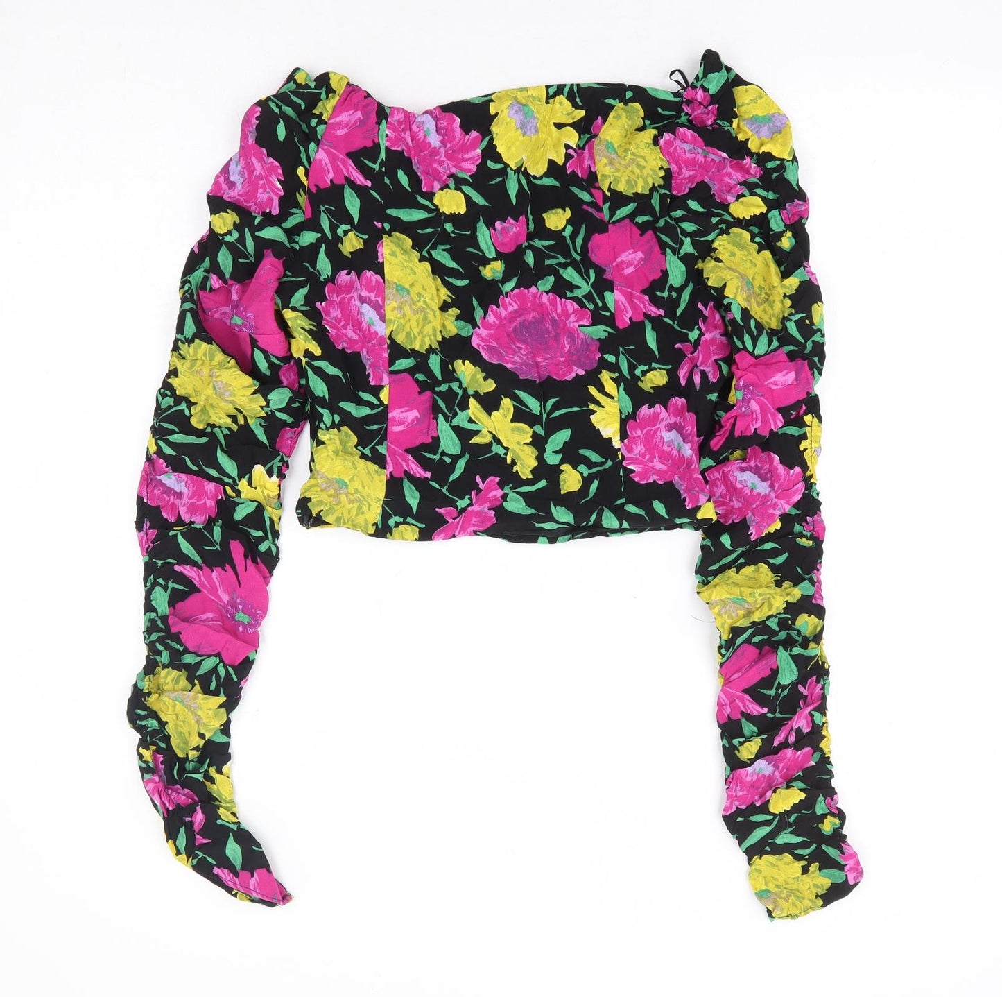 Zara Womens Multicoloured Floral Viscose Cropped Blouse Size S Sweetheart