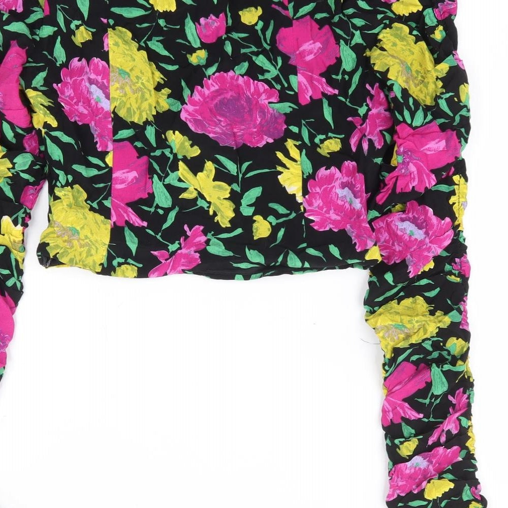 Zara Womens Multicoloured Floral Viscose Cropped Blouse Size S Sweetheart
