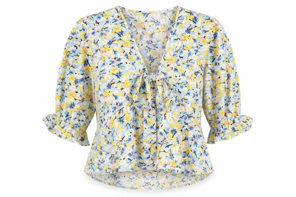 Quiz Womens Blue Floral Polyester Basic Blouse Size 14 V-Neck - Tie Front