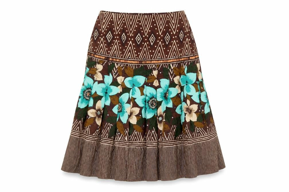 Kaliko Womens Brown Floral Linen Trumpet Skirt Size 14 Zip