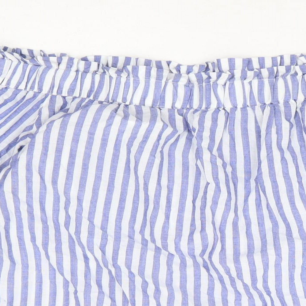 H&M Womens Blue Striped 100% Cotton Basic Blouse Size 10 Off the Shoulder - Bardot