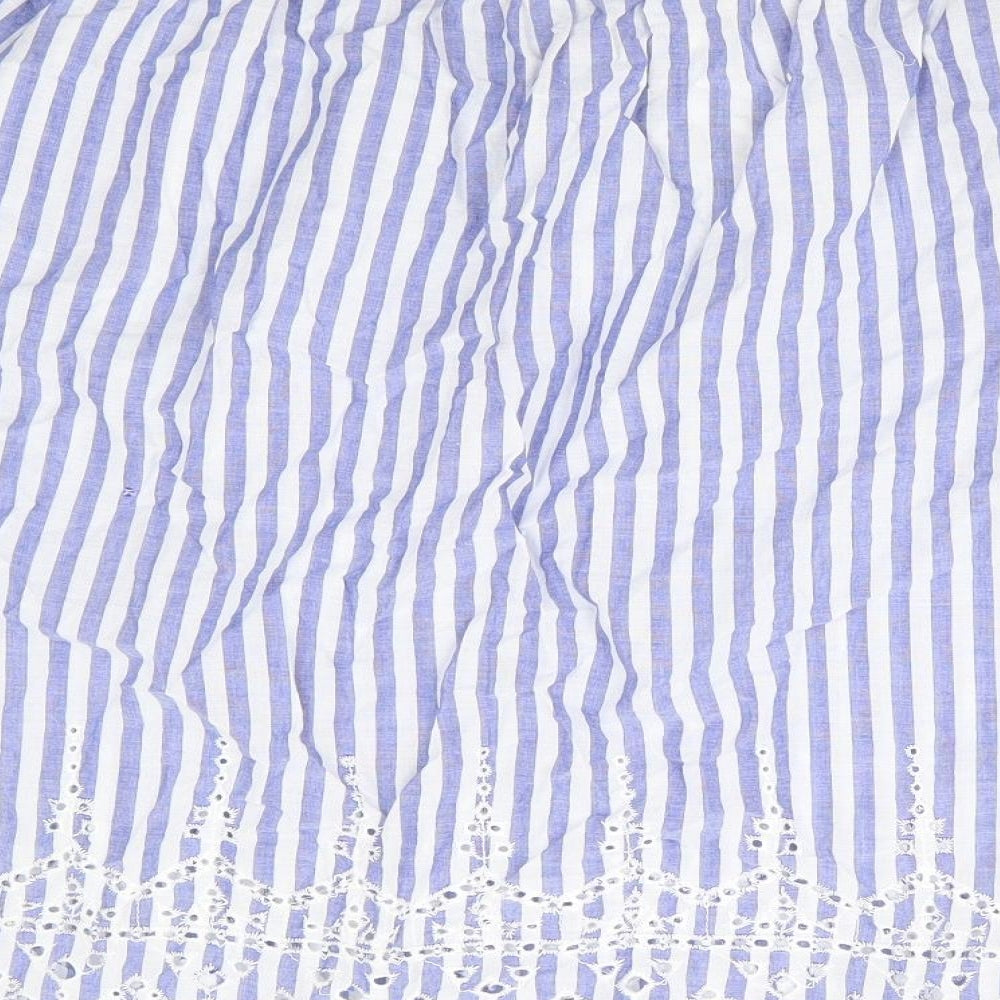 H&M Womens Blue Striped 100% Cotton Basic Blouse Size 10 Off the Shoulder - Bardot