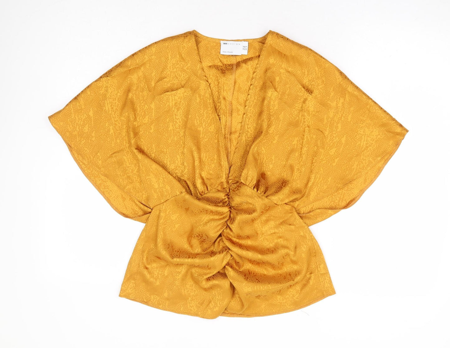 ASOS Womens Yellow Animal Print Polyester Basic Blouse Size 10 V-Neck - Snake Skin Peplum