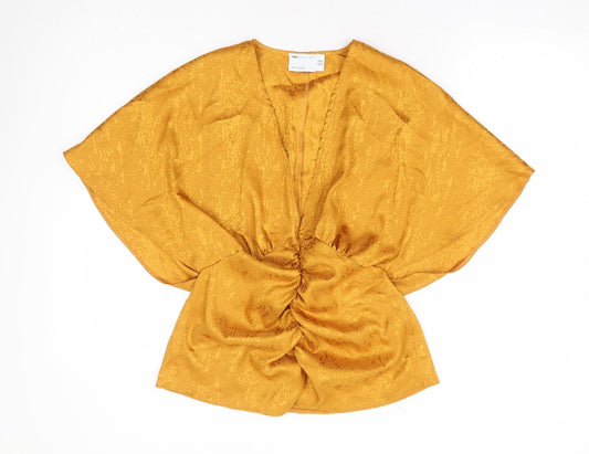 ASOS Womens Yellow Animal Print Polyester Basic Blouse Size 10 V-Neck - Snake Skin Peplum