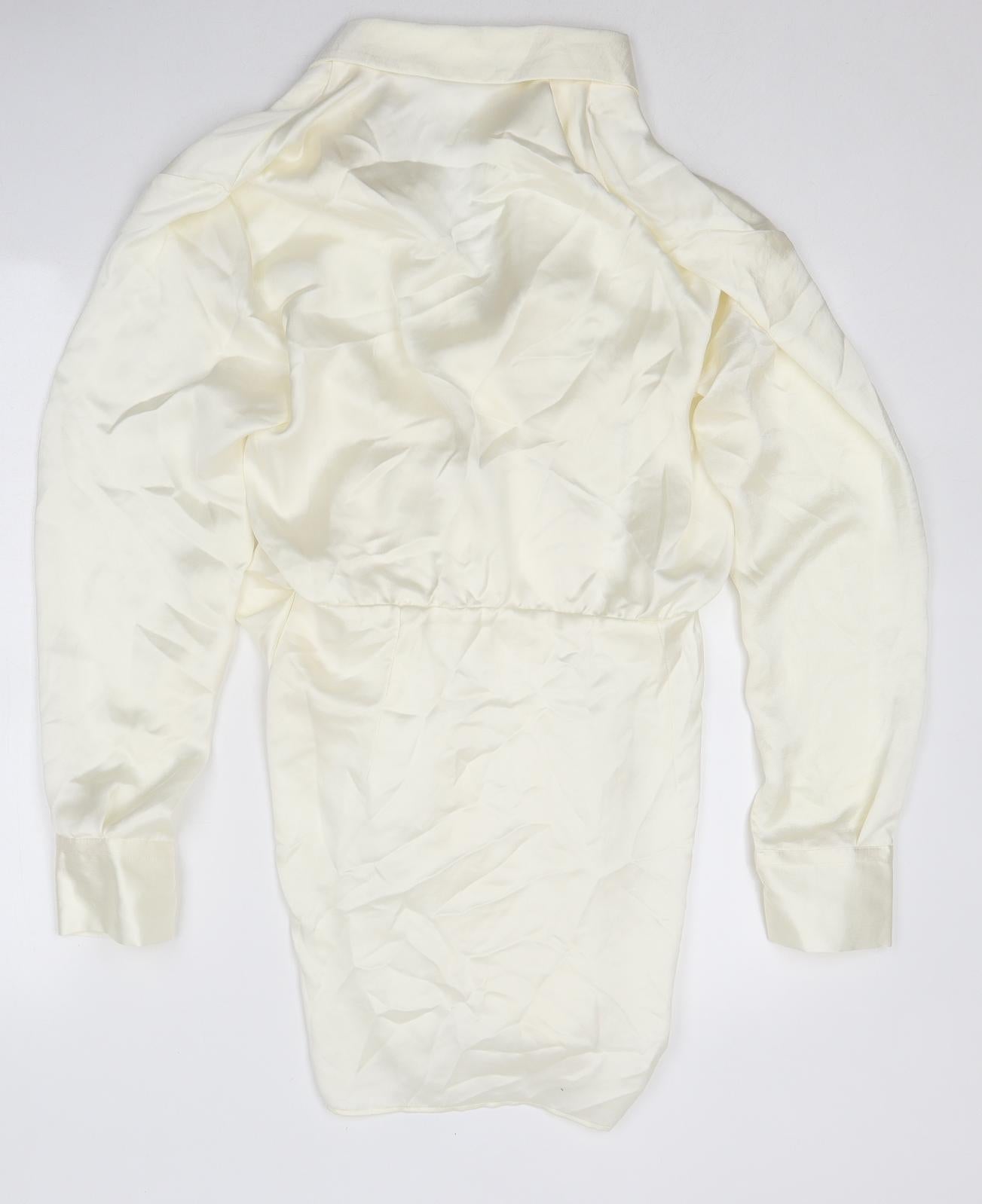 Zara Womens White Polyester Mini Size M V-Neck Zip