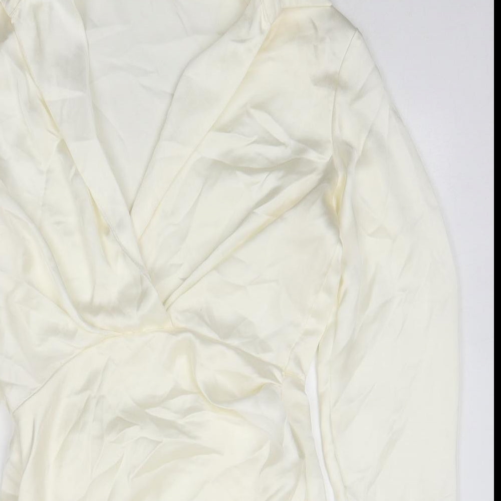 Zara Womens White Polyester Mini Size M V-Neck Zip