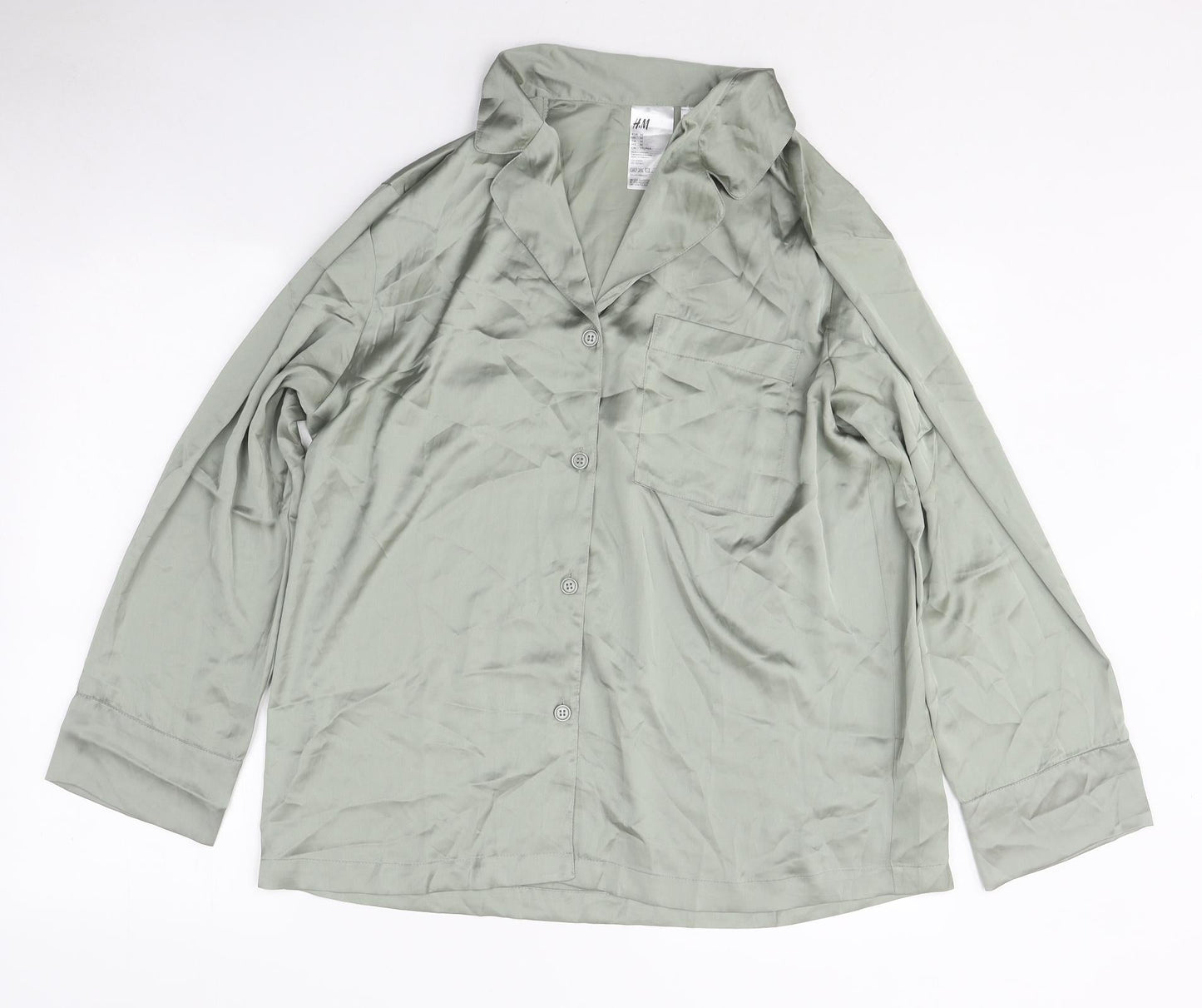 H&M Womens Green Polyester Basic Button-Up Size M High Neck